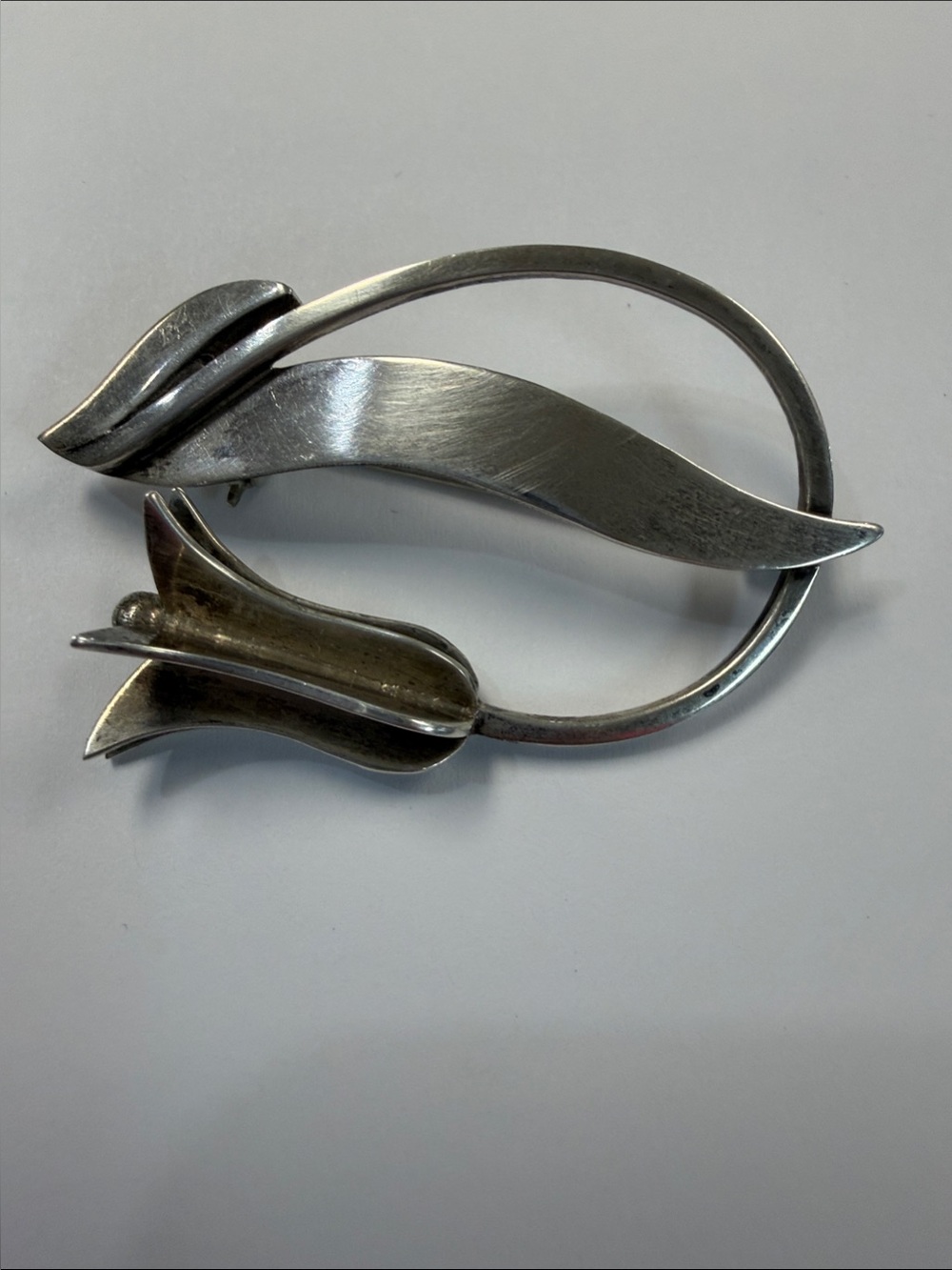 Sterling Silver 925 Mexico Tulip Floral Modernist Brooch